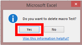 Yes to Confirm Delete
